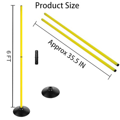 6FT Soccer Agility Poles with Rubber Base Detachable Speed Agility Stick Slalom Speed Training Pole Set for Sports - style: Pack of 6