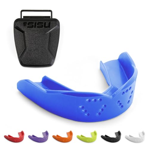 SISU 3D Mouthguard - Pre-Formed, Easy Fit Protection for Lacrosse, Football, Hockey, Team Sports - Remoldable Up to 20 Times - Non Toxic - color: Royal Blue With Case, size: Adult (over 5' tall)