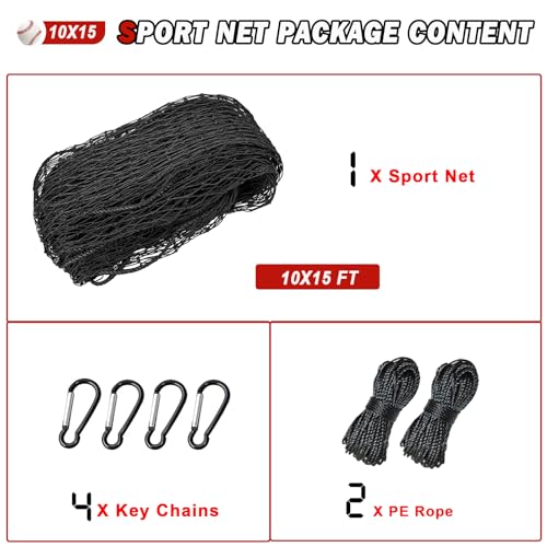 Baseball Softball Backstop Nets,Sports Net,Sports Netting Barrier,Sports Netting for Backyard,Twisted Knotted PE Net - style: 10X15FT