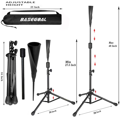 BaseGoal Batting Tee Baseball Tee,Softball Travel Portable Tee Tripod Stand Rubber Tee for Batting Training Practice with Carrying Bag - color: Black, style: New Tee