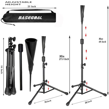 BaseGoal Batting Tee Baseball Tee,Softball Travel Portable Tee Tripod Stand Rubber Tee for Batting Training Practice with Carrying Bag - color: Black, style: New Tee