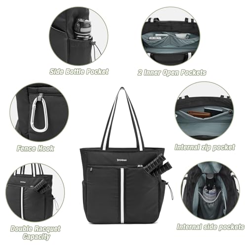 G4Free Pickleball Bag, Pickleball Tote Bag for Women Men, External Ball Bag with Shoe Compartment & Paddle Cover Pocket - color: Black