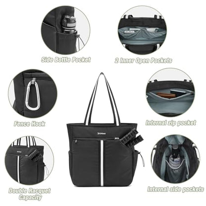 G4Free Pickleball Bag, Pickleball Tote Bag for Women Men, External Ball Bag with Shoe Compartment & Paddle Cover Pocket - color: Black