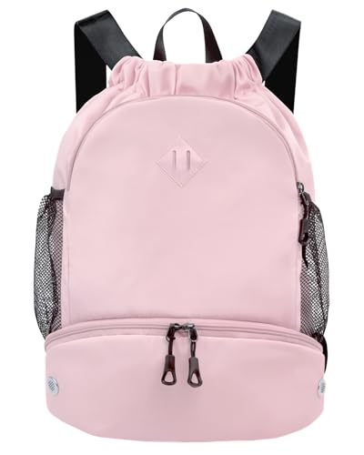RHDZO Drawstring Backpack Gym Backpack with Shoe Compartment for Men Women String Sports Bag with Wet Pocket Cinch Swim Beach Bag, Large Pink - color: Large Pink