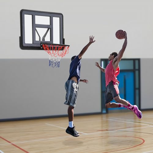 Basketball Backboard and Rim Combo, 44'' Indoor Outdoor Pole Mount Basket Ball Hoop, Wall Mounted Basketball Hoops PET Backboard and Rims Competition Combo Durable Rims All-Weather Net