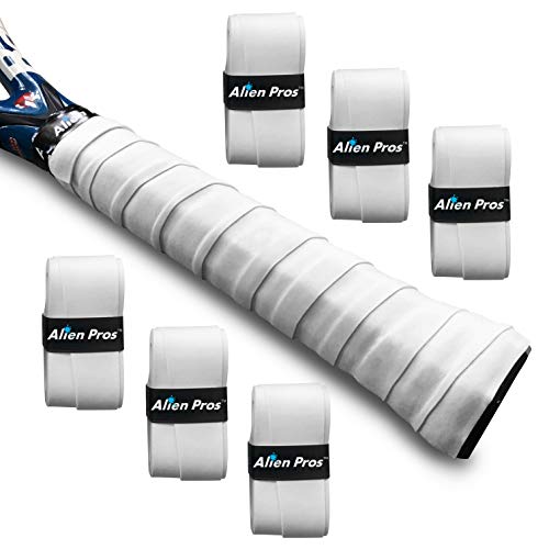 ALIEN PROS Tennis Racket Grip Tape - Precut and Dry Feel Tennis Grip - Tennis Overgrip Grip Tape Tennis Racket - Wrap Your Racquet for High Performance - color: 6-Pack White