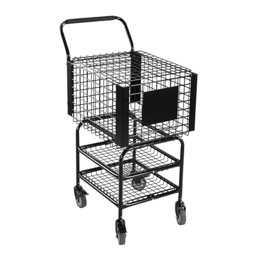 Tennis Ball Basket Pickup Hopper with Wheel Holds 350 Balls 2 Layers Tennis Ball Hopper Basket Cart for Teaching & Court Use