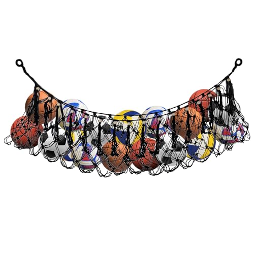 Klmnop Sports Ball Storage Net, Hanging Cotton Rope Garage Organizer Net, Sport Equipment Hammock Storage for Basketball Volleyball Soccer