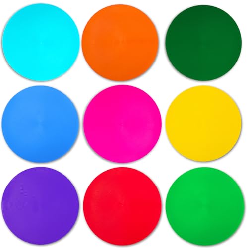 Spot Markers 9/10 Inch Floor dots Non-Slip Rubber Agility Markers Flat Field Cones for Gym/PE Soccer Football, Basketball Training Markers,School Activities, Exercise Drills, Dance Practice - style: TPE 9 inch 9Pcs(9 Colors)