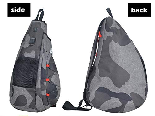 Tennis Bag for Men Women, Racquetball Pickleball Paddle Squash Sling Bags Crossbody Sports Backpack Adult with USB Charge Port - color: Camouflage