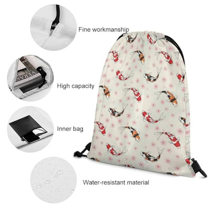 Water Resistant Drawstring Backpack Gym String Bag with Compartment for Yoga Swimming Beach Sports Unisex, Fish Carps Animals Wildlife Bags - color: Picture (347)