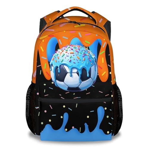 Boys Backpack - Soccer Sports Backpack for Toddler Kids Team Gift Drip Design Schoolbag 17" with Adjustable Straps - color: Orange