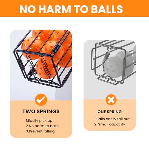 Foldable Tennis Ball Hopper - Collapsible Design Holds 25 Tennis or 16 Pickleballs, Dual Spring Pickup, No Assembly Portable Basket for Easy Storage & Court Practice