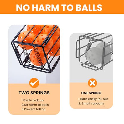 Foldable Tennis Ball Hopper - Collapsible Design Holds 25 Tennis or 16 Pickleballs, Dual Spring Pickup, No Assembly Portable Basket for Easy Storage & Court Practice