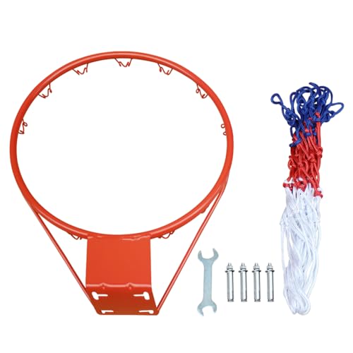 Basketball Rim Replacement Standard 18" Steel Rim Wall Mounted Basketball Goal Hoop with Net for Indoor Outdoor - color: Red