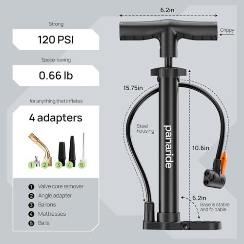 Bike Pump Floor, Advanced Bike Tire Inflator, Bicycle Hand Air Pump with Dual Presta and Schrader Valves, Handheld Pump, Suitable for Road and Mountain Bikes, Baby Stroller, Balls - style: Portable