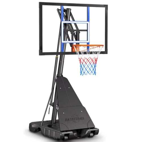 Asbest Basketball Hoop Outdoor Portable 44 Inch Backboard, 5.3-10FT Adjustable Goal System with Wheels for Kids, Teens & Adults, Backyard & Driveway