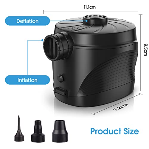 Electric Air Pump for Mattress, Battery Powered Portable Airbed Camping inflatables Paddling Pool Beach Toys, Inflate Deflate air Pumps with 3 Nozzles Quick-Fill Pump/Blow up