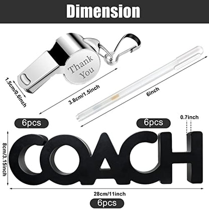 Amyhill 18 Pcs Coach Gifts for Men Football Baseball Coach Wooden Sign White Marker Pen Stainless Steel Thank You Whistle with Lanyard for Men Women Soccer Volleyball Sports Gifts