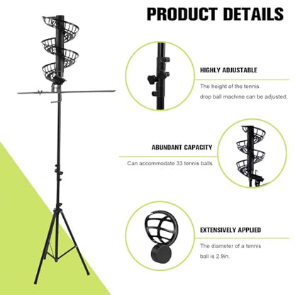 Tennis Ball Dropping Machine,Portable Tennis Ball Machine,Tennis Ball Feeder,Hold 33 Balls Throwing Height Adjustable for Beginners