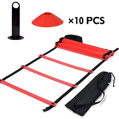 Life Speed and Agile Training Equipment Kit, 19Ft Flat Ladder + 10pcs Disc Cones for Athletic Training Equipment(red)