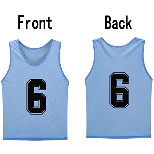 12 Pack（1-12） Numbered Pinnies/Soccer Training Bibs/Basketball Jerseys for Kids,Youth and Adults - color: 1-12 Sky Blue, size: Large