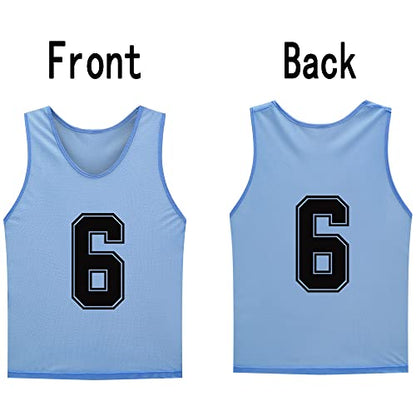 12 Pack（1-12） Numbered Pinnies/Soccer Training Bibs/Basketball Jerseys for Kids,Youth and Adults - color: 1-12 Sky Blue, size: Large