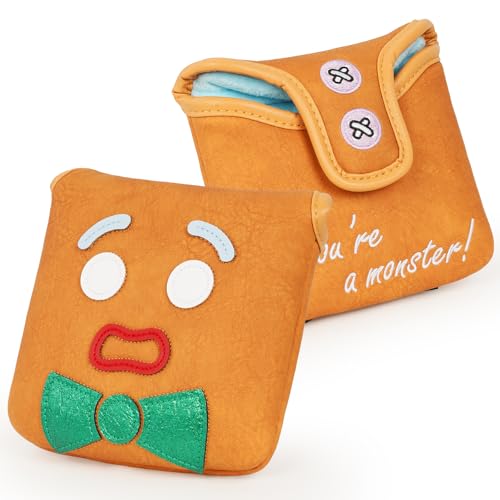 Funny Golf Club Head Cover Driver Headcover Fairway Wood Headcover Hybrid Club Head Cover Brown Monster Cookie - style: Square Mallet Putter
