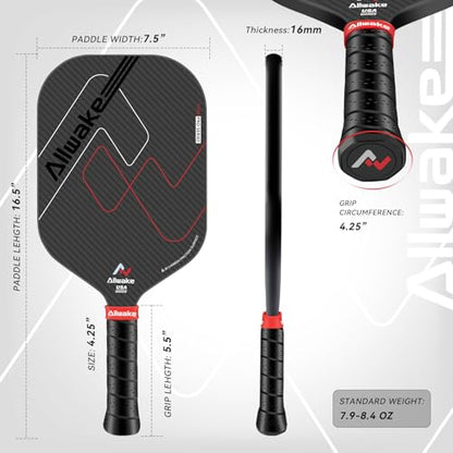 Pickleball Paddles, 3K Raw Carbon Fiber Pickleball Paddle, USAPA Approved, Thermoformed Pickle Ball Rackets for Power & Spin, 16mm Polypropylene Honeycomb Core, Textured Carbon Grit Surface
