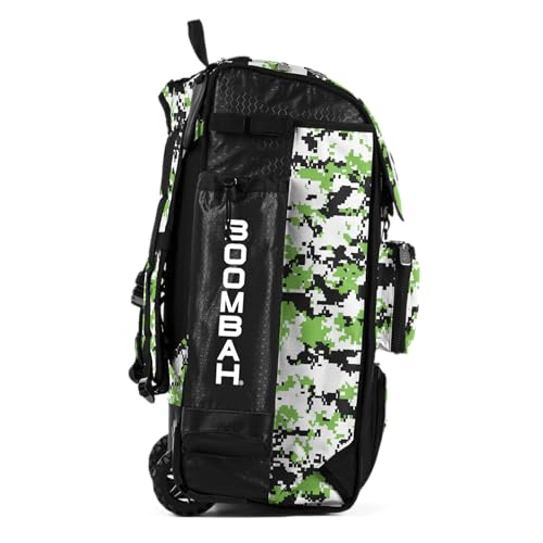Boombah Catchers Superpack Hybrid Rolling Digital Camo Bat Bag - Multiple Colors - Wheeled & Backpack Version - color: Black/Lime Green