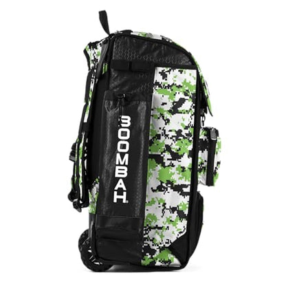 Boombah Catchers Superpack Hybrid Rolling Digital Camo Bat Bag - Multiple Colors - Wheeled & Backpack Version - color: Black/Lime Green