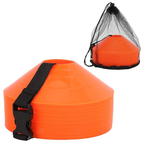 Soccer Cones 15/25/30/50 Pack with Mesh Bag & Strap-Soccer Cones for Sports Training, Football, Basketball,Running Drills-Agility Cones for Indoor and Outdoor Games - color: Orange
