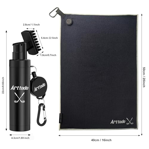 Golf Club Cleaning Kit, Absorbent Golf Towel with Waffle Design and Large Capacity Golf Club Cleaning Spray Brush, Portable Golf Club Cleaner Accessories for Men Women