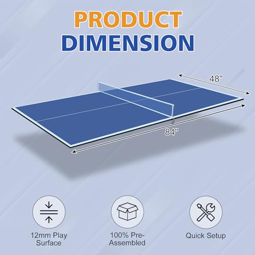 7 * 4ft Portable Ping Pong Table Top, Foldable Ping Pong Table Topper for Pool Table with Net & Premium Foam Padding - color: Blue