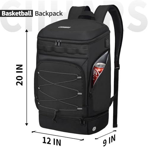 Basketball Backpack Bag Large Sports Bag with Separate Ball holder & Shoes compartment, Best for Basketball, Soccer,Volleyball,Gym - color: Black