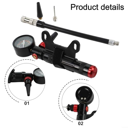 Aluminum Alloy Bike Pump with Gauge, Portable CK2 Inflator for Mountain Road Bikes, Dual Valve, Ball Needle Included for