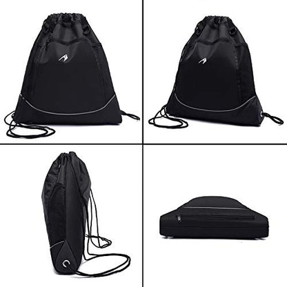 STAY GENT Drawstring Basketball Backpack for Boys, Foldable Soccer Backpack Gym Bag Sackpack Sports Sack with Detachable Ball Mesh Bag for Volleyball Baseball Yoga - color: Black