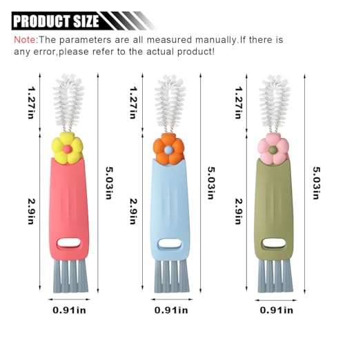 3 in 1 Cup Lid Cleaning Brush Set for Bottle Gap Tight Spaces Cup - Multifunctional Cleaning Brush Portable Crevice Cleaning Tools - Cup Mouth Scrubber Cup Lid Cleaner with Flower Design (3PCS)