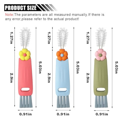 3 in 1 Cup Lid Cleaning Brush Set for Bottle Gap Tight Spaces Cup - Multifunctional Cleaning Brush Portable Crevice Cleaning Tools - Cup Mouth Scrubber Cup Lid Cleaner with Flower Design (3PCS)