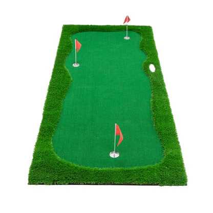 10x5 FT Golf Putting Green, Large Putting matt Professional Training Mat with Realistic Artificial Grass Turf, 3 Holes, 3 Flags and Cups for Indoor Outdoor Putting Practice - size: 12x5 FT