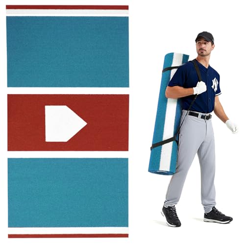 GSK Baseball Hitting Mat Red Blue 6x12 FT |3.8x10 FT Dual Color Turf Batting Practice Mats Batters Box EVA Foam Non-Slip Backing Roll-Up Home Plate Mat Training Softball Coach Teaching - size: 3.8FT×10FT