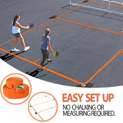 Portable Pickleball Court Lines for Outdoor & Indoor, No Measurement Required Pickleball Court Marker Kit, Easy Setup & Durable Design