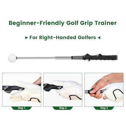 Retractable Golf Swing Training Aid, Golf Grip Trainer and Right-Handed Golf Training Aid for Chipping Hitting, Portable Grip Trainer with Click Feedback