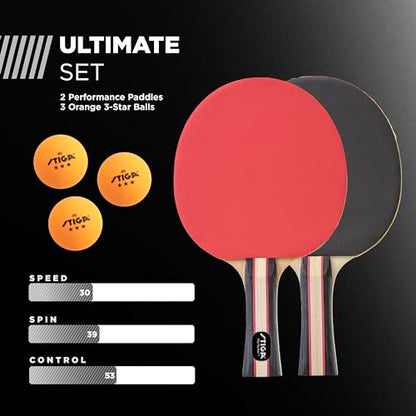 STIGA Performance 2 or 4 Player Table Tennis Set – USATT Approved Rackets and 3-Star Balls – 5-Ply Blade & Flared Handle – Perfect for Skill Development - style: 2 Player Set