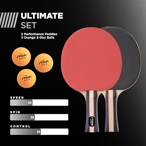 STIGA Performance 2 or 4 Player Table Tennis Set – USATT Approved Rackets and 3-Star Balls – 5-Ply Blade & Flared Handle – Perfect for Skill Development - style: 2 Player Set