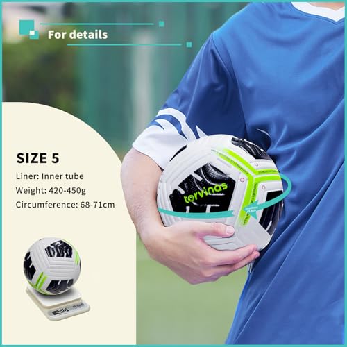 Soccer Ball Size 5,4 – Thermal Bonded Waterproof PU Leather, Professional Training & Match Ball for Youth & Adults, with Pump & Bag, Training Gift Set - color: black