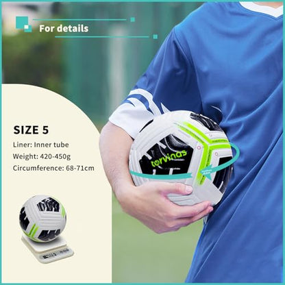 Soccer Ball Size 5,4 – Thermal Bonded Waterproof PU Leather, Professional Training & Match Ball for Youth & Adults, with Pump & Bag, Training Gift Set - color: black