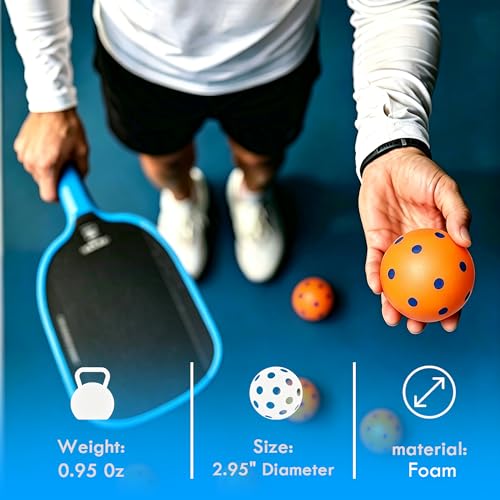 Foam Pickleball Balls, 6 Pack Quiet & Silent Pickleballs for Indoor Outdoor Play, Soft & Safe Practice Balls for Kids, Beginners and Family