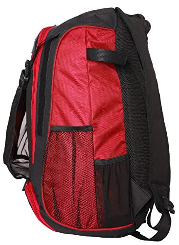 PowerNet Baseball Softball Backpack, Choose from 3 Colors Red Black Blue, Padded Helmet Carrier, Dual Bat Sleeves, Vented Cleat Compartment, Fence Hook, Hook and Loop Batting Glove Area - color: Red