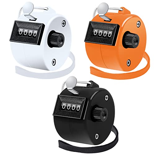 Counter Clicker 4-Digit Number Clicker Counter with Nylon Lanyard Mechanical Hand Tally Counter Pitch Counter Count Clicker for Coaching Knitting Golf School Sports Events Office - color: White/Black/Orange, size: 3 pcs